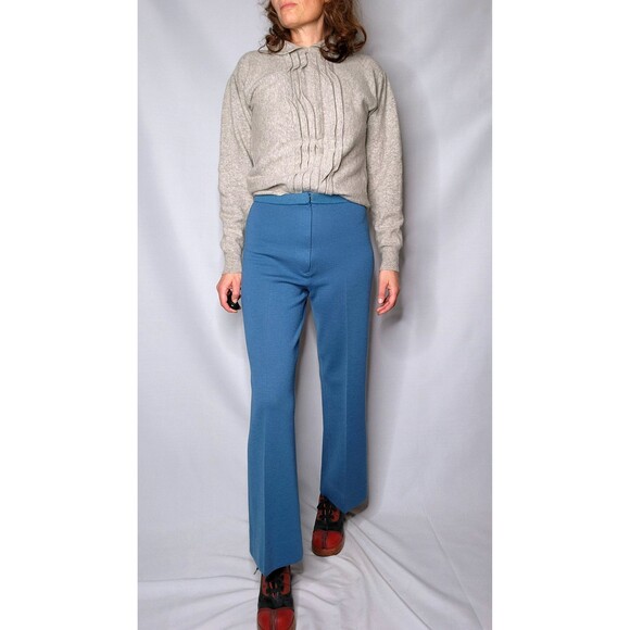 Vintage Blue Wool Pants High Waist Straight Wide Leg Cropped Ankle Pants XS S - Picture 5 of 8
